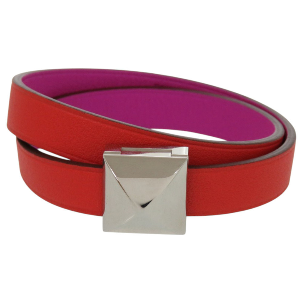 HERMES Orange Leather Charm Bracelet